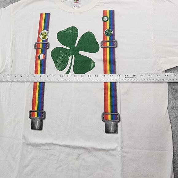 Vintage 90s Fruit of the Loom St Patrick's Day Graphic Tee Size 2XL Lucky Clover - Picture 8 of 10